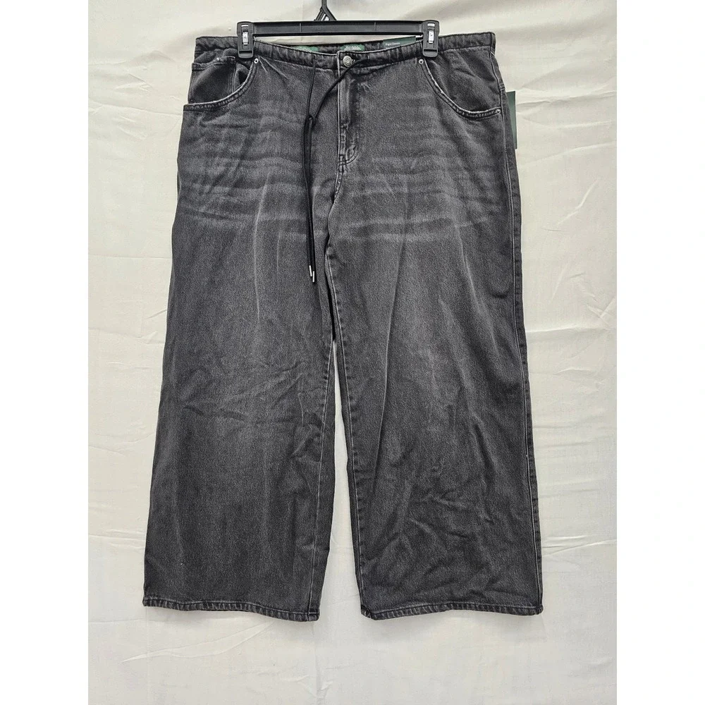 Wild Fable Low-Rise Loose Jean XL Black Wash Rigid Denim Wide Leg Drawstring NWT